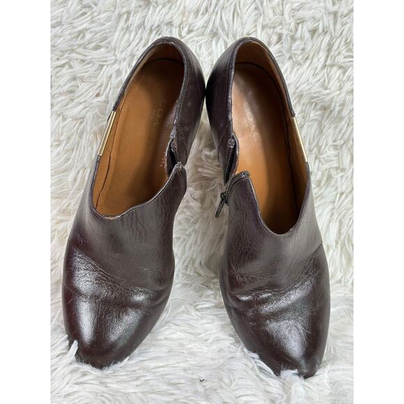 Coach Boots Womens Size 7.5B Brown Leather Ankle Booties Stiletto High Heel Zip - Picture 1 of 10
